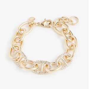 J. Crew Crystal Chainlink Gold Tone Chunky 6 3/4" with 1" extender Bracelet